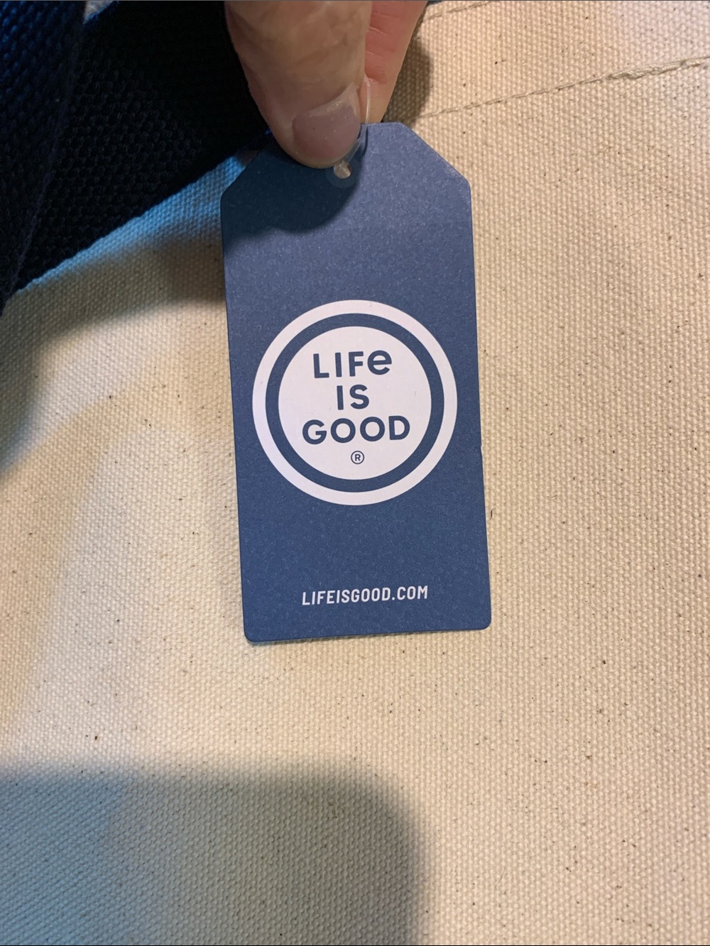 Life Is Good Canvas Tote with Floral Design - Navy & Cream - Picture 3 of 11